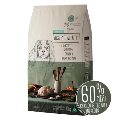 Instinctive Bite Original Adult Dry Dog Food Chicken Brown Rice 15kg