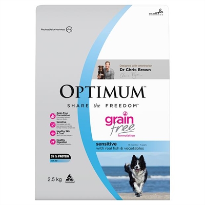 Optimum Adult Grain Free Sensitive Skin Real Fish And Vegetables Dry Dog Food 4 X 2.5kg