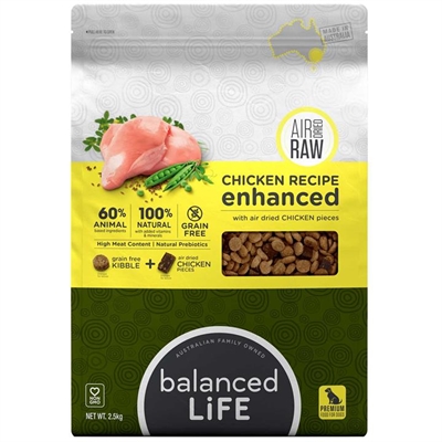 Balanced Life Enhanced Grain Free Kibble & Air-Dried Raw Dog Food - Chicken - 9kg