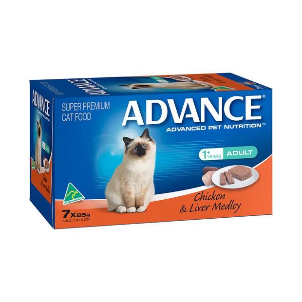 Advance Adult Chicken And Liver Medley Wet Cat Food Trays 7 X 85g Pet