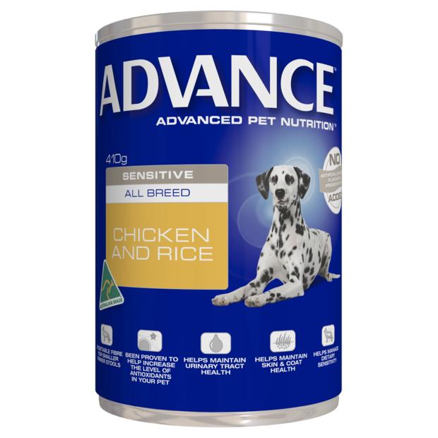 Advance Adult Sensitive All Breed Chicken And Rice Wet Dog Food Cans 12