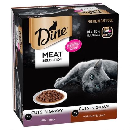 Top set page 5 Dine Meat Selection Cuts In Gravy Lamb Beef Liver Wet Cat Food 3 X 14 X 85g
