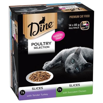 Top set page 2 Dine Poultry Selection Slices Turkey And Chicken Wet Cat Food 3 X 14 X 85g