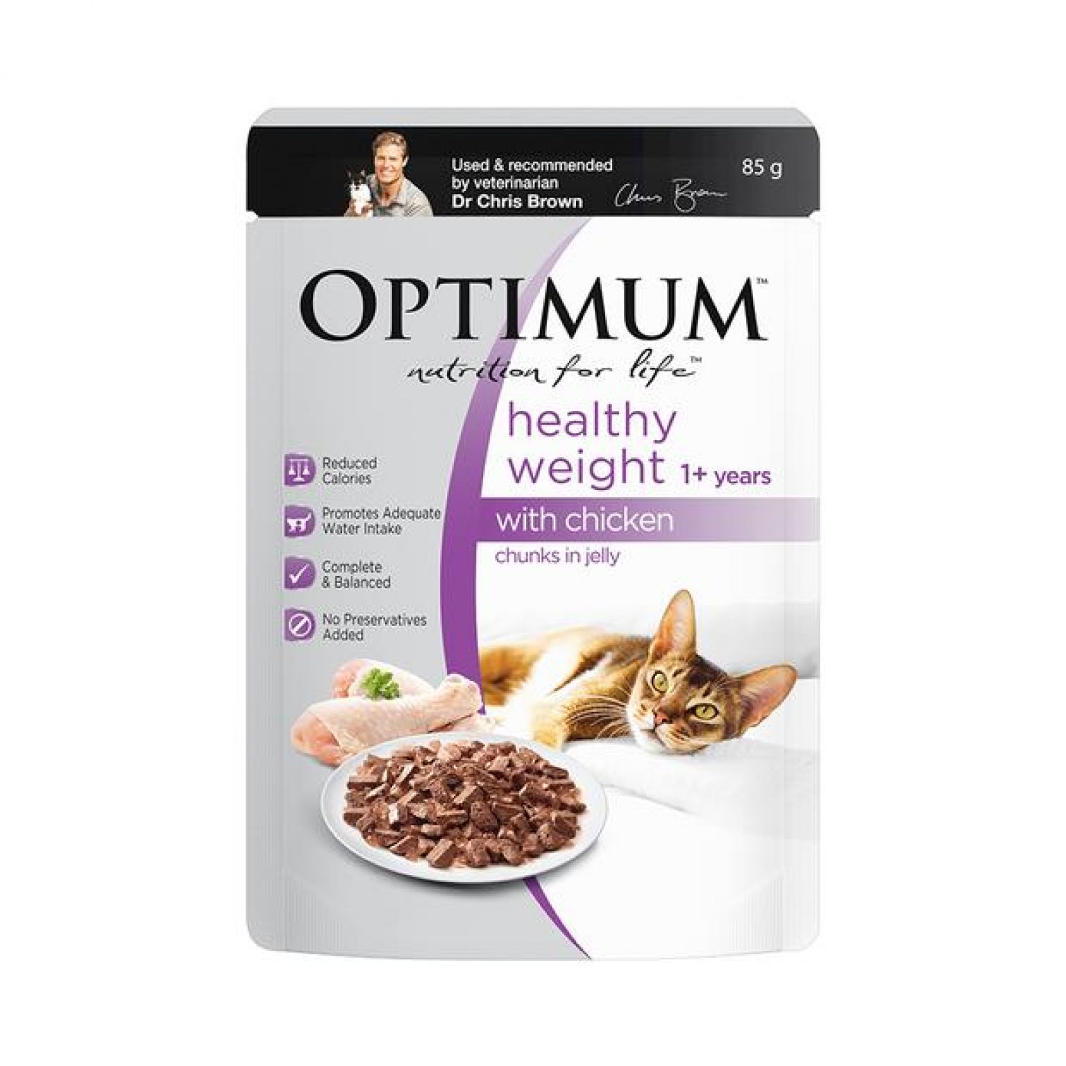 Optimum Healthy Weight Wet Cat Food Chicken In Jelly Pouch 30 X 85g