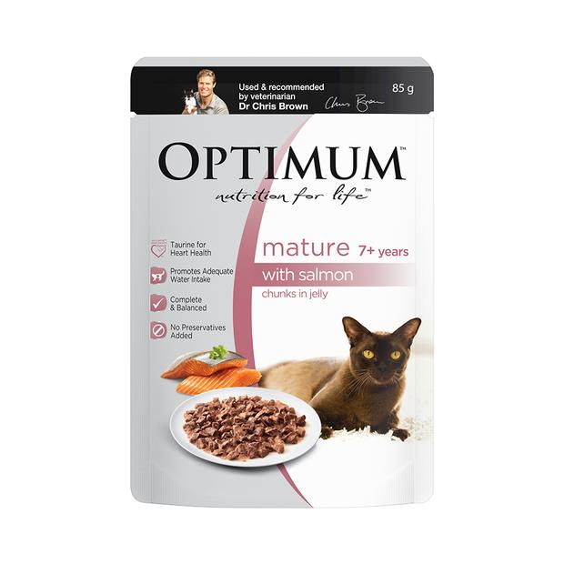 Optimum Mature Wet Cat Food Salmon In Jelly Pouch 30 X 85g Pet Food