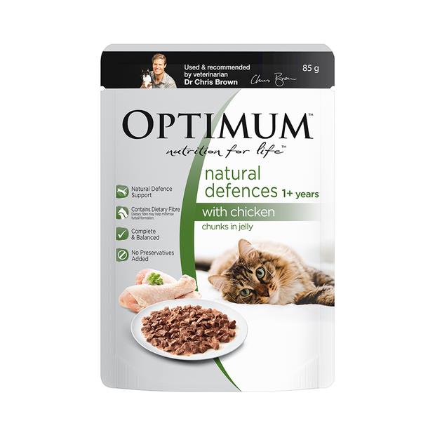 Optimum Natural Defences Wet Cat Food Chicken In Jelly Pouch 15 X 85g