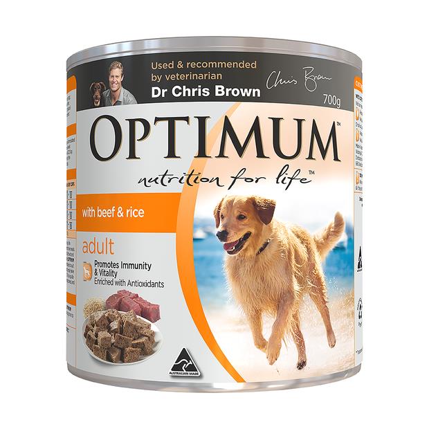 Optimum Adult Wet Dog Food Beef And Rice Cans 12 X 700g Pet Food