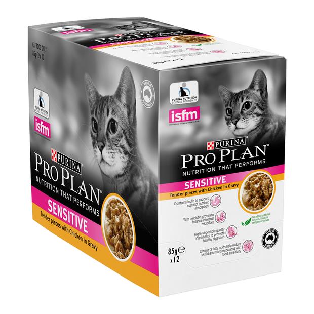 Pro Plan Adult Sensitive Chicken Gravy Wet Cat Food Pouches 12 X 85g Pet Food Reviews (Australia)