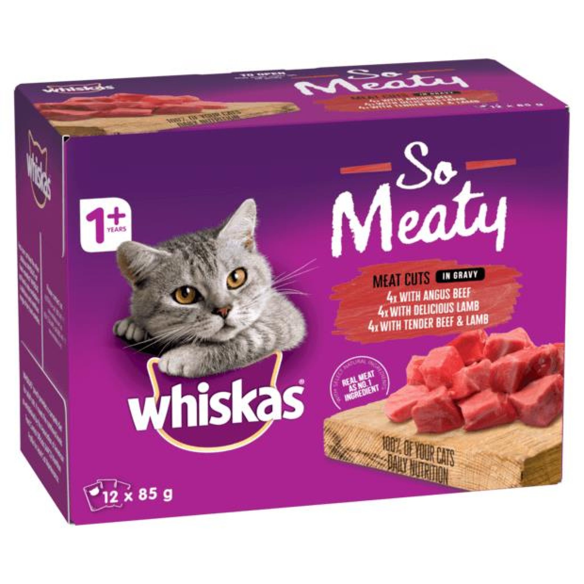 Whiskas Wet Cat Food Adult So Meaty Meat Cuts Gravy 5 X 12 X 85 G Pet