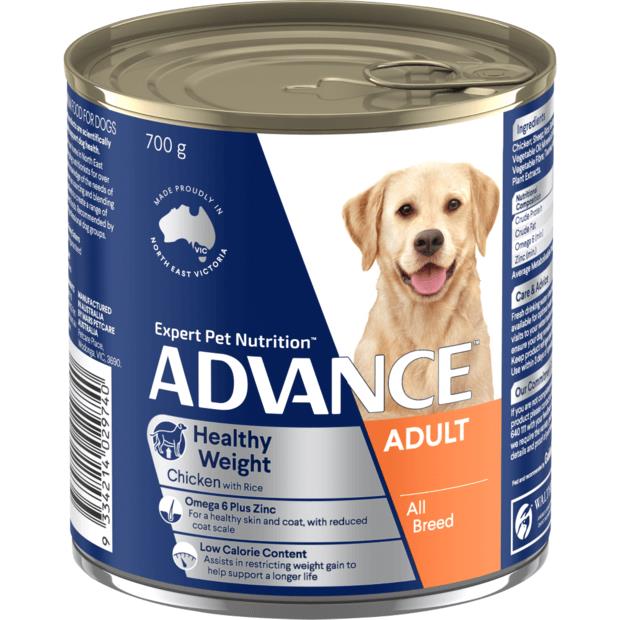 Advance Adult Weight Control Chicken And Rice Wet Dog Food Cans 700g