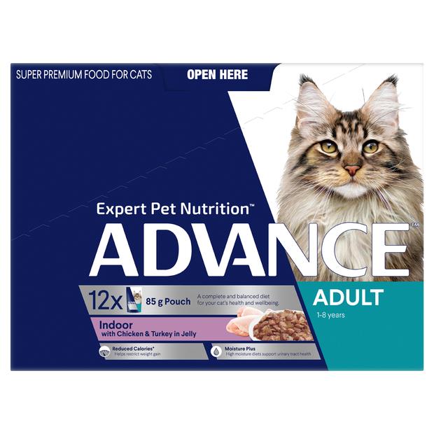 Advance Indoor Adult Wet Cat Food Chicken And Turkey In Jelly 85g Pet