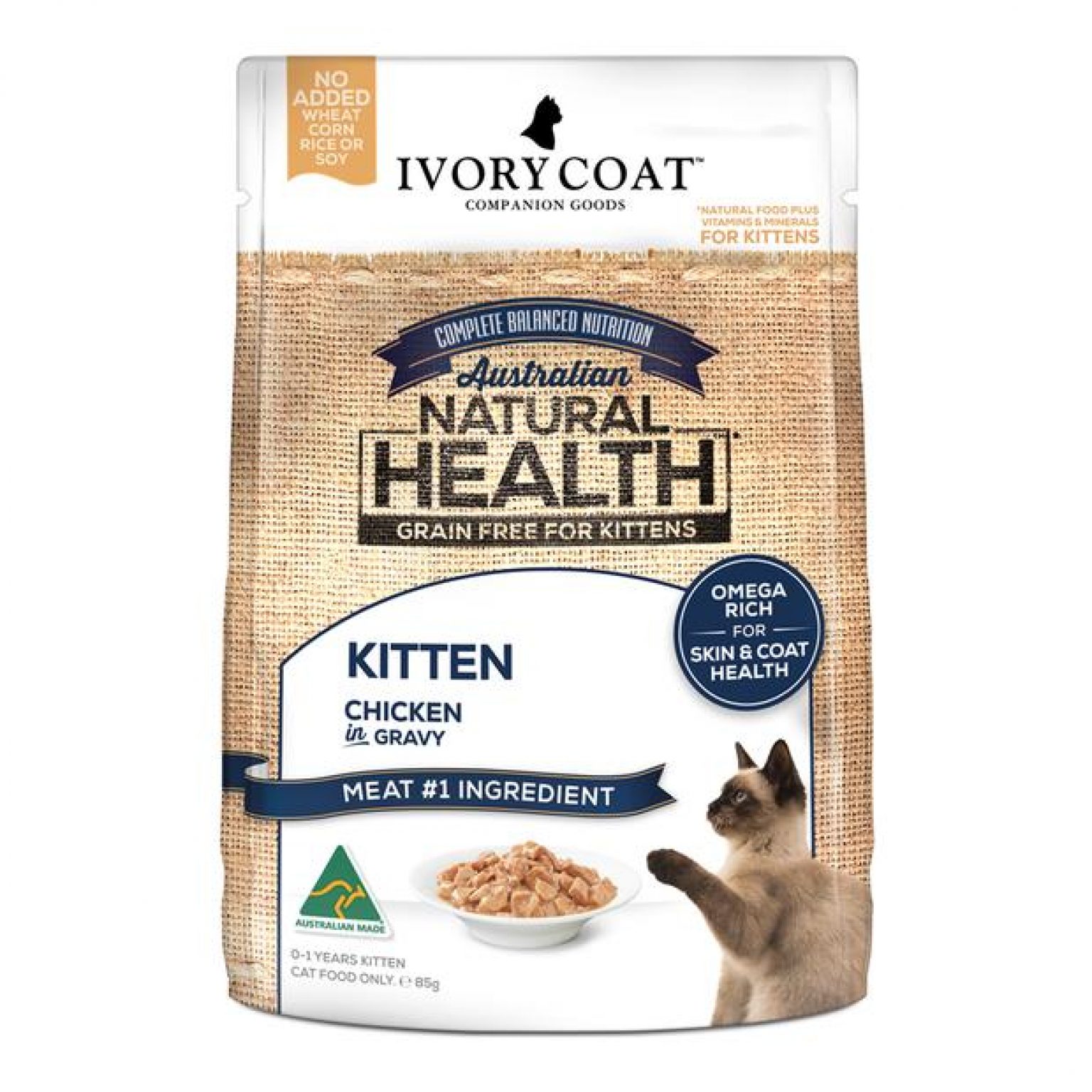 Ivory Coat Grain Free Wet Cat Food Kitten Chicken Gravy 12 X 85g Pet