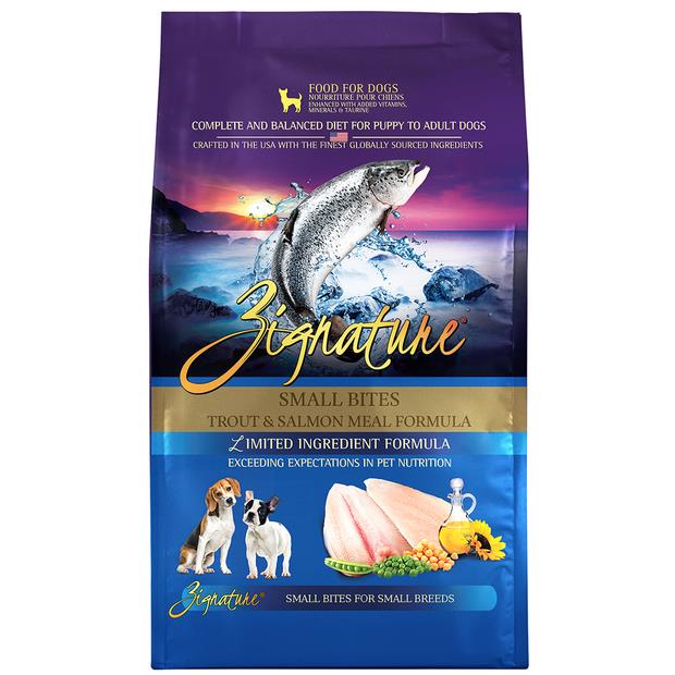 Zignature Grain Free Trout And Salmon Meal Small Bites Formula Dry Dog