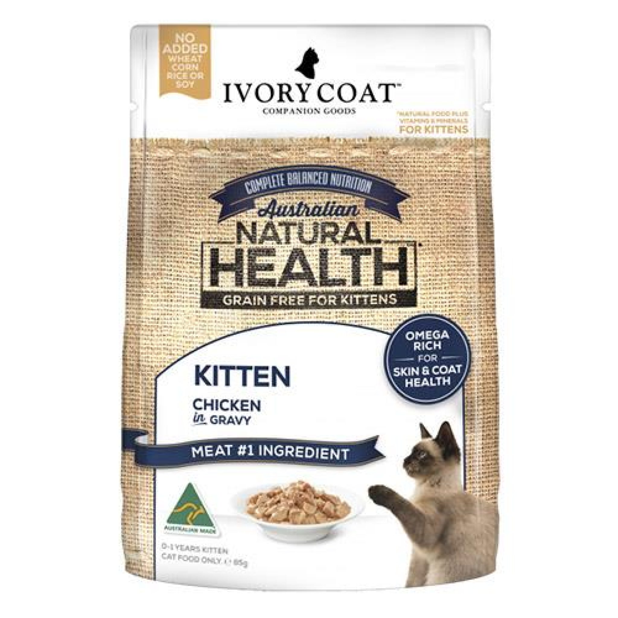 Ivory Coat Grain Free Kitten Pouch Wet Food Chicken In Gravy 85g X 12 Pouches 1 Pack Pet Food
