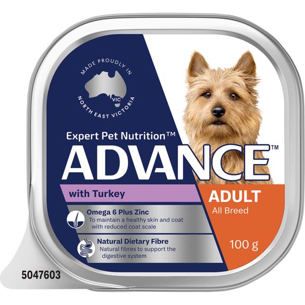 Advance Adult Single Serve Turkey Wet Dog Food Trays 100g Pet Food
