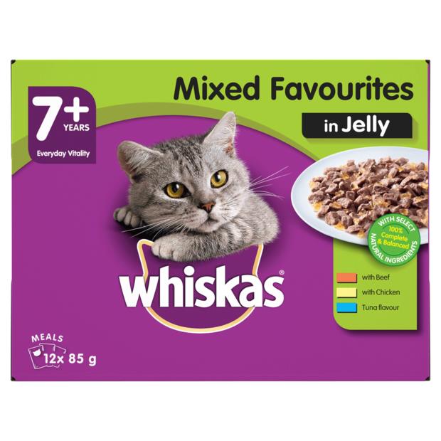 Whiskas 7 Plus Mixed Favourites Jelly Pouches Wet Senior Cat Food 24 X