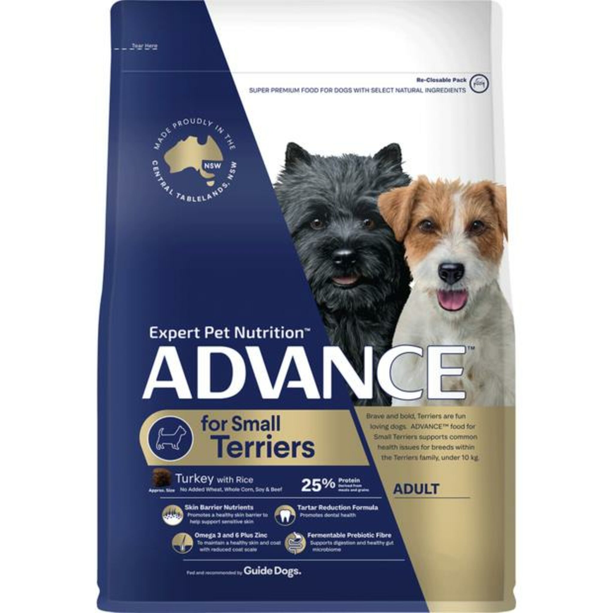 Advance Small Terriers Adult Dry Dog Food Turkey With Rice 2.5kg Pet