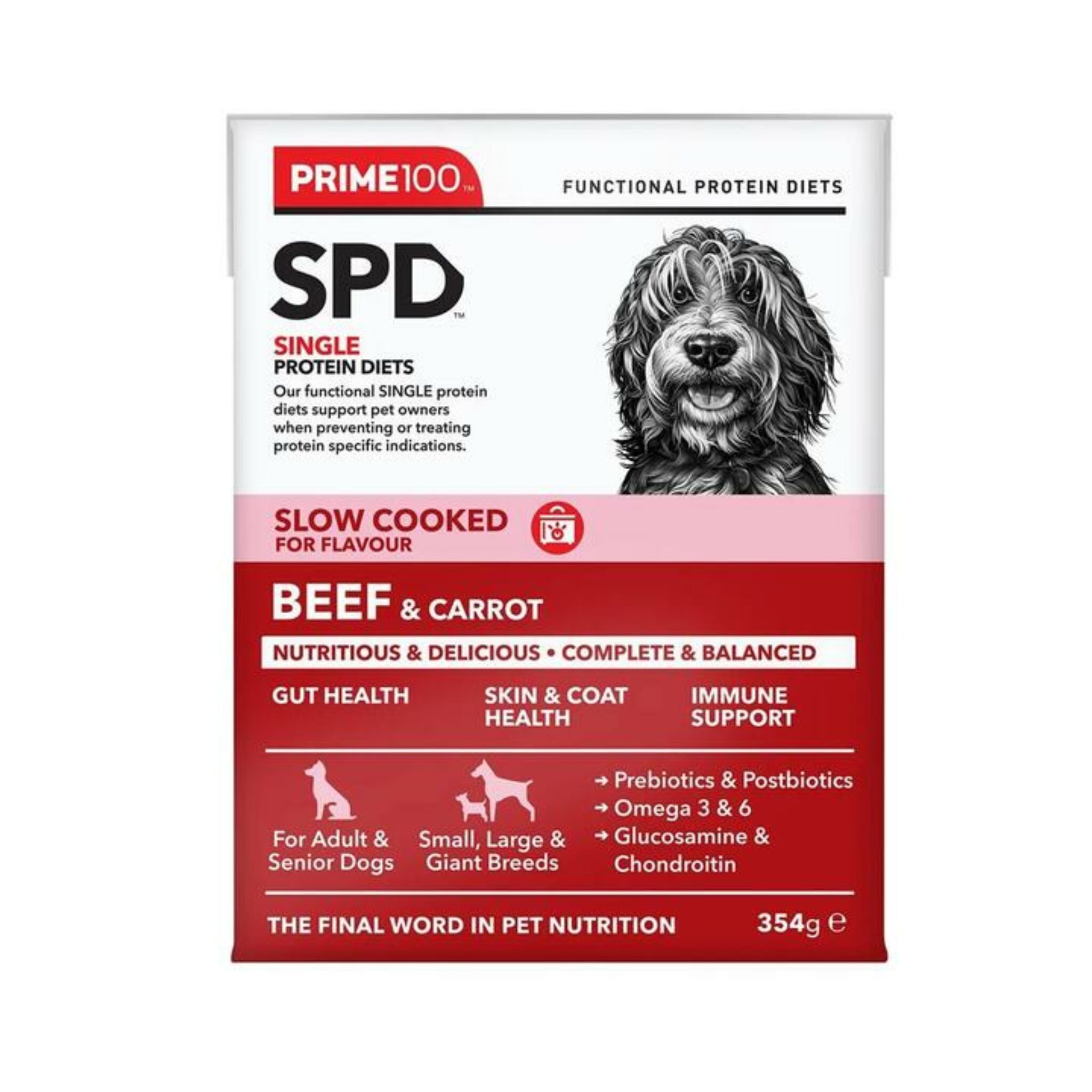 Prime100 SPD Slow Cooked Dog Food Single Protein Beef & Carrot 12 x