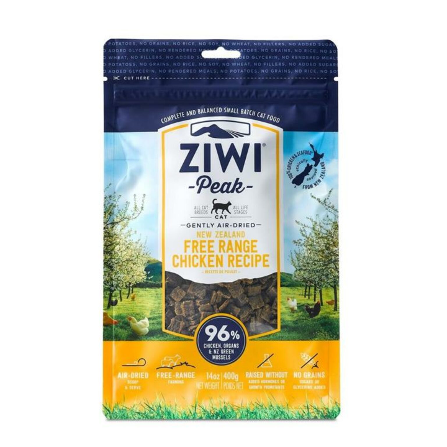Ziwi Peak Air Dried Grain Free Cat Food 400g Pouch Free Range New