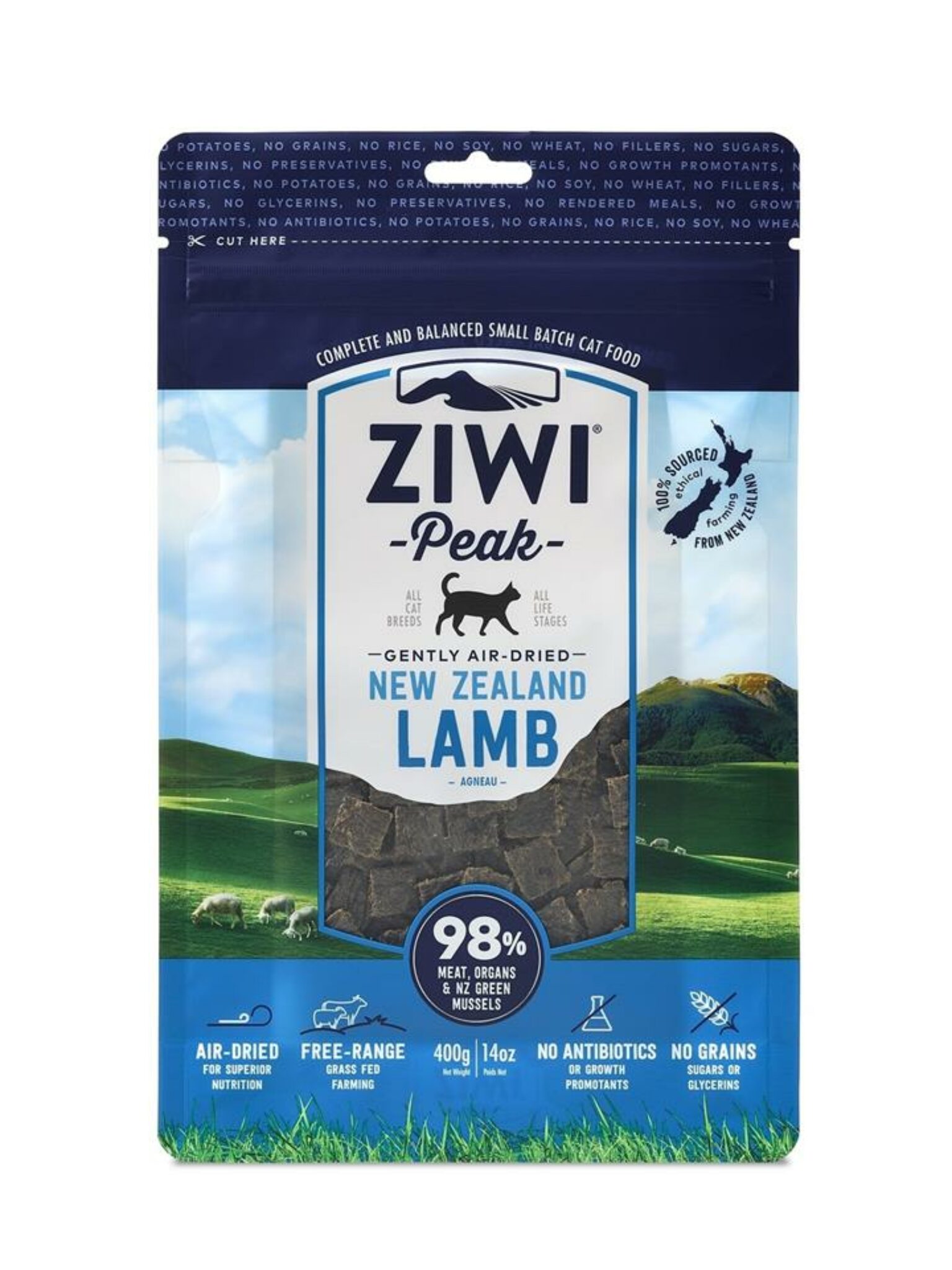 Ziwi Peak Air Dried Grain Free Cat Food 400g Pouch Lamb Pet Food