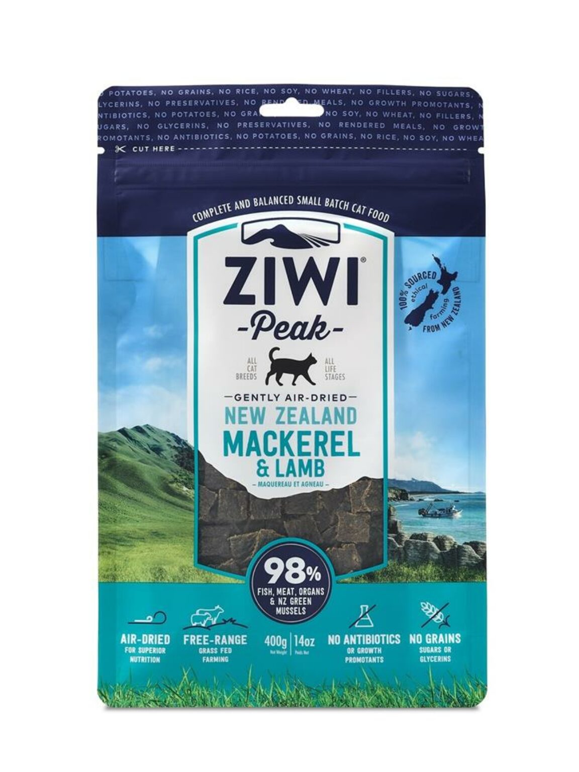Ziwi Peak Air Dried Grain Free Cat Food 400g Pouch Mackerel & Lamb