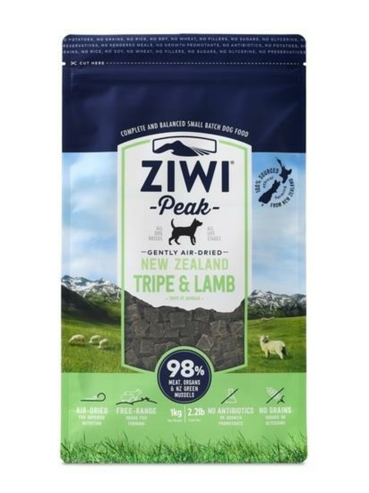 Ziwi Peak Air Dried Grain Free Dog Food 1kg Pouch Tripe & Lamb Pet