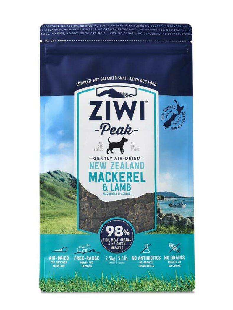 Ziwi Peak Air Dried Grain Free Dog Food 2.5kg Pouch Mackerel & Lamb