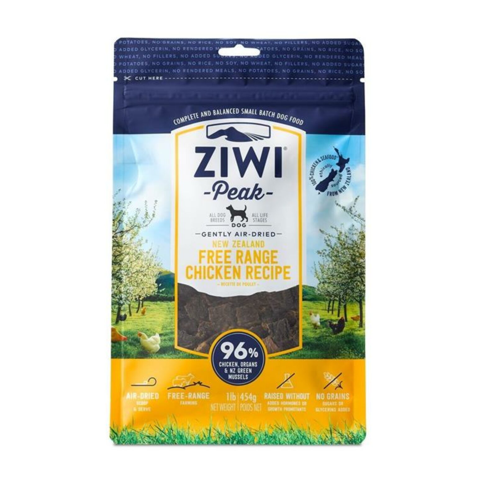 Ziwi Peak Air Dried Grain Free Dog Food 454g Pouch Free Range New