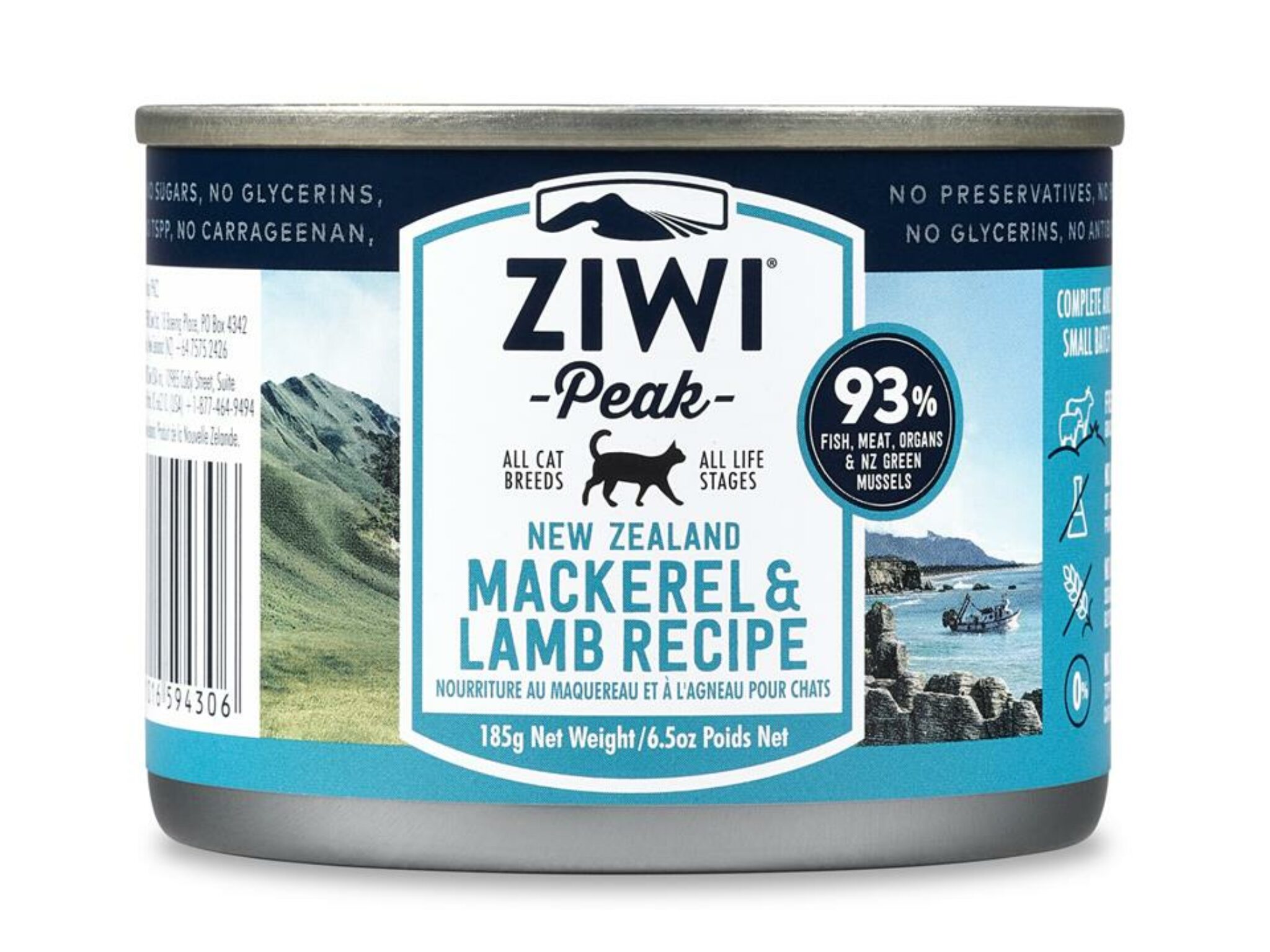 Ziwi Peak Moist Grain Free Cat Food Mackerel & Lamb 185g x 12 Cans