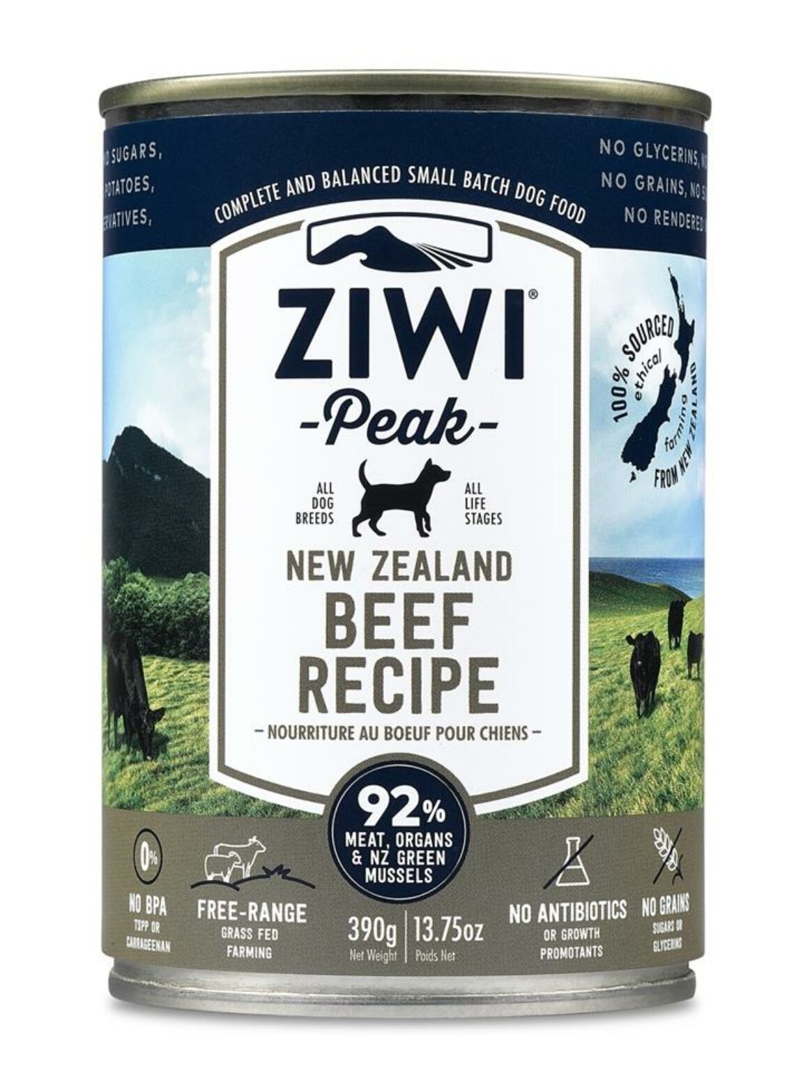 Ziwi Peak Moist Grain Free Dog Food Free Range Beef 390g x 12 Cans