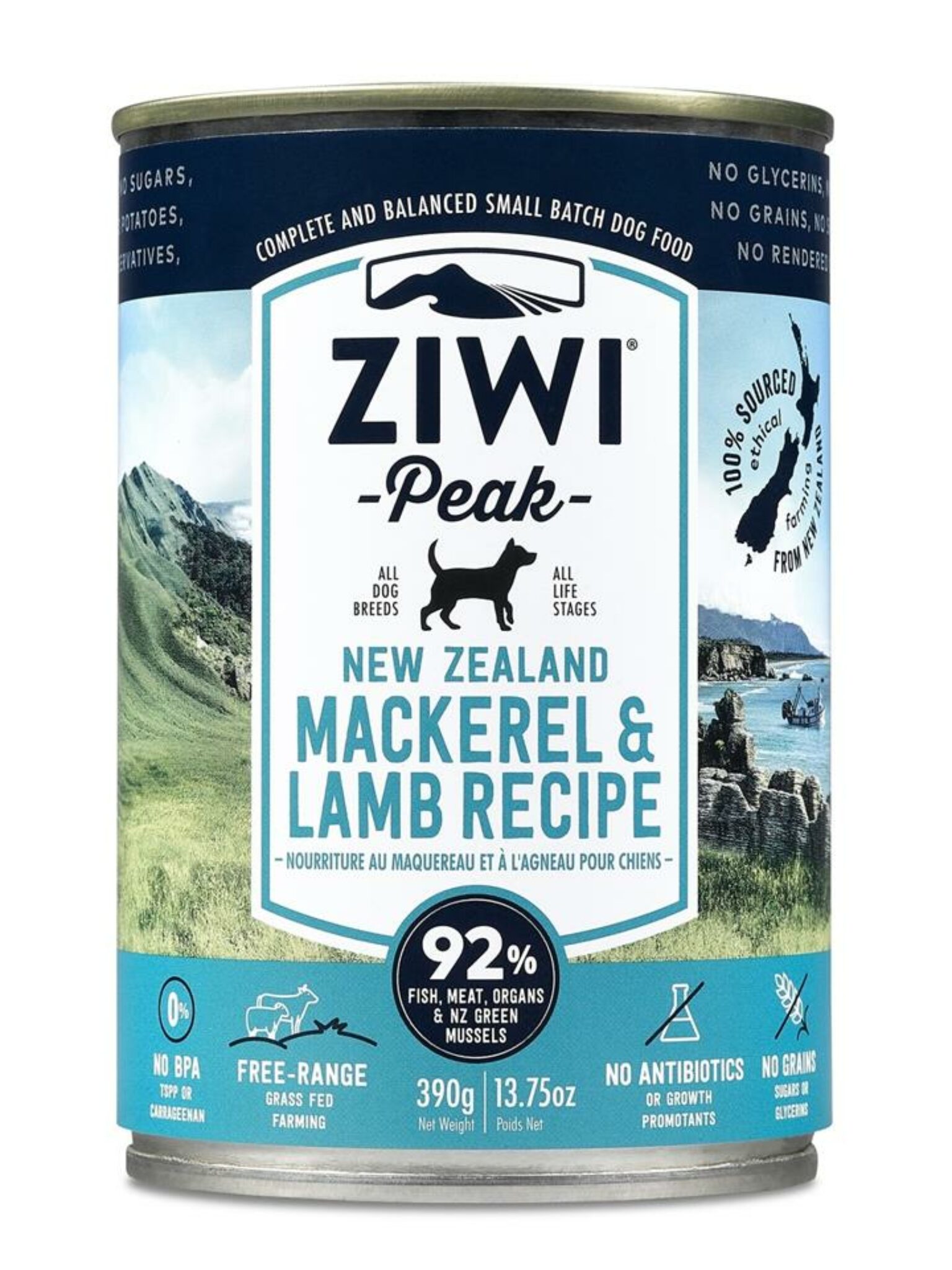 Ziwi Peak Moist Grain Free Dog Food Mackerel & Lamb 390g x 12 Cans