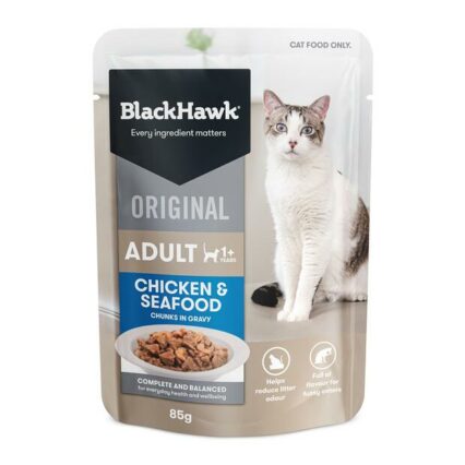 Black Hawk Wet Cat Food Adult Chicken And Seafood In Gravy Pouches