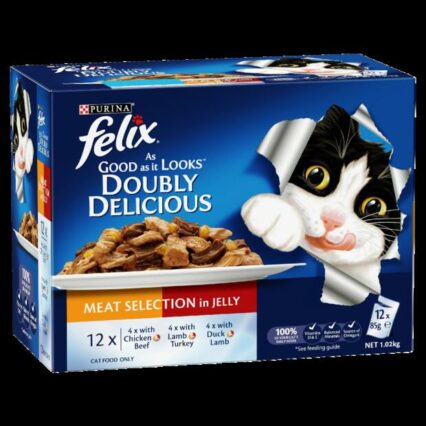 Felix Wet Cat Food Adult Doubly Delicious Meat Selection Pouches