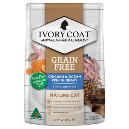 Ivory Coat Grain Free Wet Cat Food Mature Chicken Fish Gravy