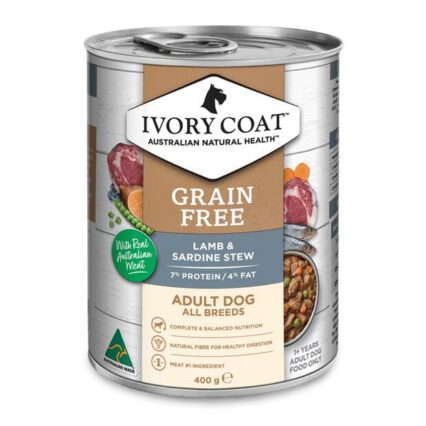 Ivory Coat Wet Dog Food Adult Lamb And Sardine Stew Can