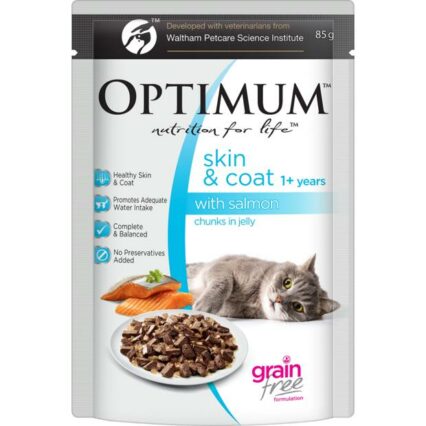 Optimum Grain Free Skin And Coat Wet Cat Food Salmon In Jelly Pouch