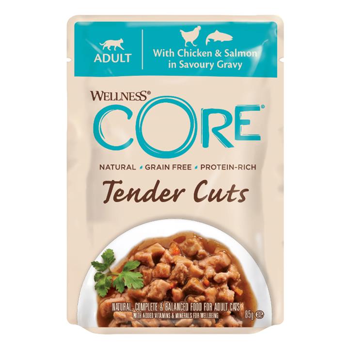 Wellness Core Tender Cuts With Chicken & Salmon In Savoury Gravy 85 Gm ...