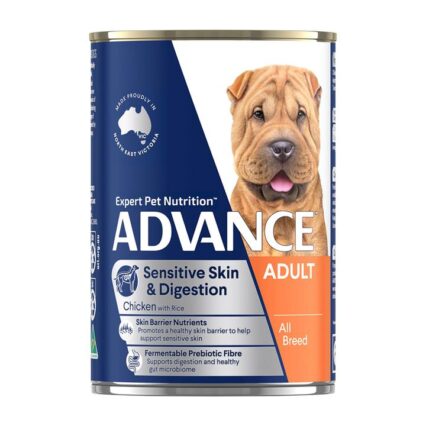 Advance Sensitive Skin & Digestion Adult All Breed Chicken With Rice Wet Dog Food 700gm 12 Cans