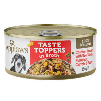 Applaws Natural Taste Toppers In Broth Chicken Breast With Beef Liver, Pumpkin, Carrots & Peas For Dogs 156gm 16 Pack