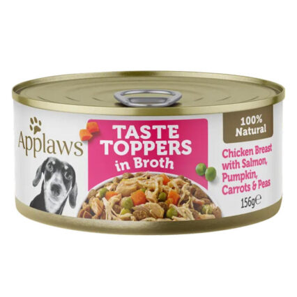 Applaws Natural Taste Toppers In Broth Chicken Breast With Salmon, Pumpkin, Carrots & Peas For Dogs 156gm 16 Pack