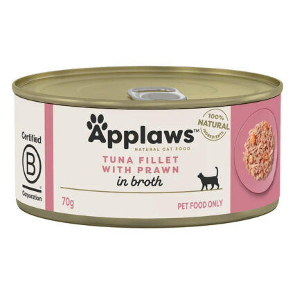 Applaws Natural Tuna Fillet With Prawn In Broth Wet Cat Food 70gm 24 Cans