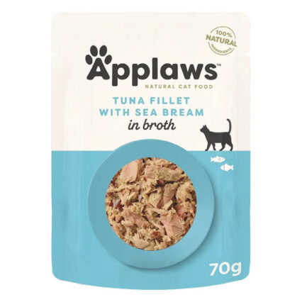 Applaws Natural Tuna Fillet With Sea Bream In Broth Wet Cat Food 70gm 16 Pouches