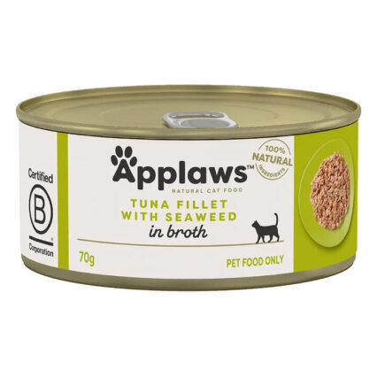 Applaws Natural Tuna Fillet With Seaweed In Broth Wet Cat Food 70gm 24 Cans