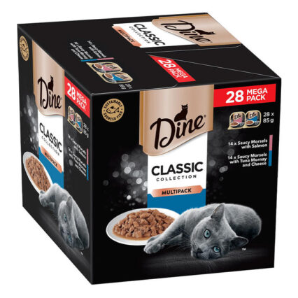 Dine Classic Collection Multipack Saucy Morsels With Salmon + Saucy Morsels With Tuna Mornay And Cheese Wet Cat Food 85gm 28 Pack
