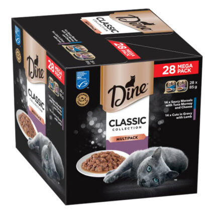 Dine Classic Collection Multipack Saucy Morsels With Tuna Mornay And Cheese + Cuts In Gravy With Lamb Wet Cat Food 85gm 28 Pack