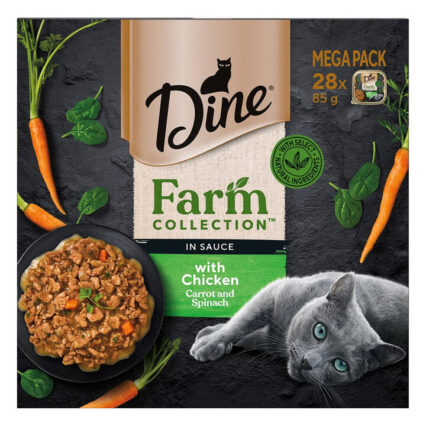 Dine Farm Collection In Sauce With Chicken Carrot And Spinach Wet Cat Food 85gm 28 Pack