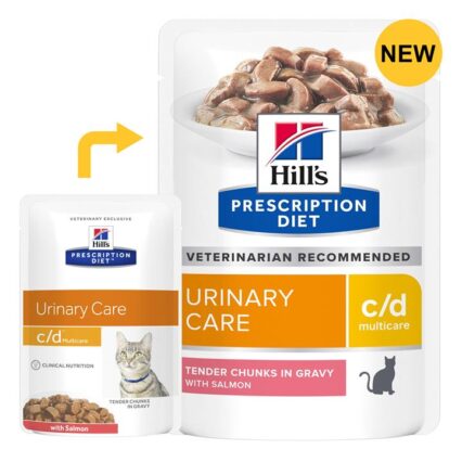 Hill's Prescription Diet C/D Multicare Urinary Care Tender Chunks In Gravy With Salmon Wet Cat Food 85gm 12 Pouches