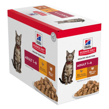 Hill's Science Diet Adult 1-6 Poultry Selection Multipack Wet Cat Food 85gm 12 Pouches