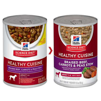 Hill's Science Diet Healthy Cuisine Adult 1-6 Braised Beef, Carrots & Peas Stew Wet Dog Food 354gm 12 Cans