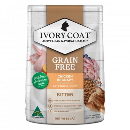 Ivory Coat Grain Free Kitten Chicken In Gravy Wet Cat Food 85gm 12 Pouches